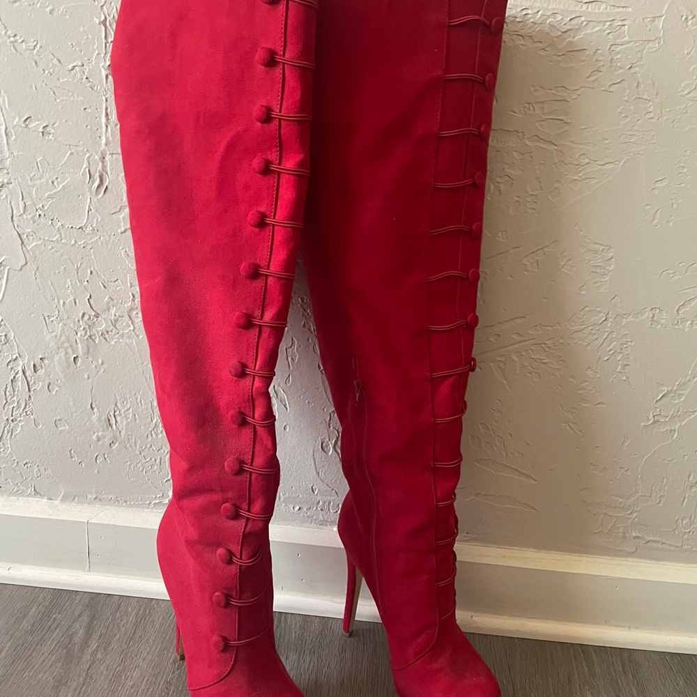 Shoe Dazzle Red Over-the-Knee Boots